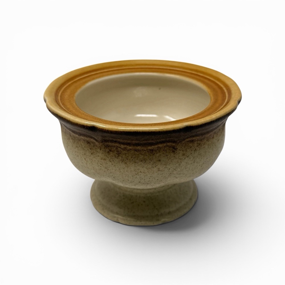 Vintage Mikasa Whole Wheat E8000 Footed Compote Dish Brown Drip Stoneware Japan